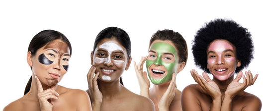 Four ladies presenting different skin types and applying different skin care products.